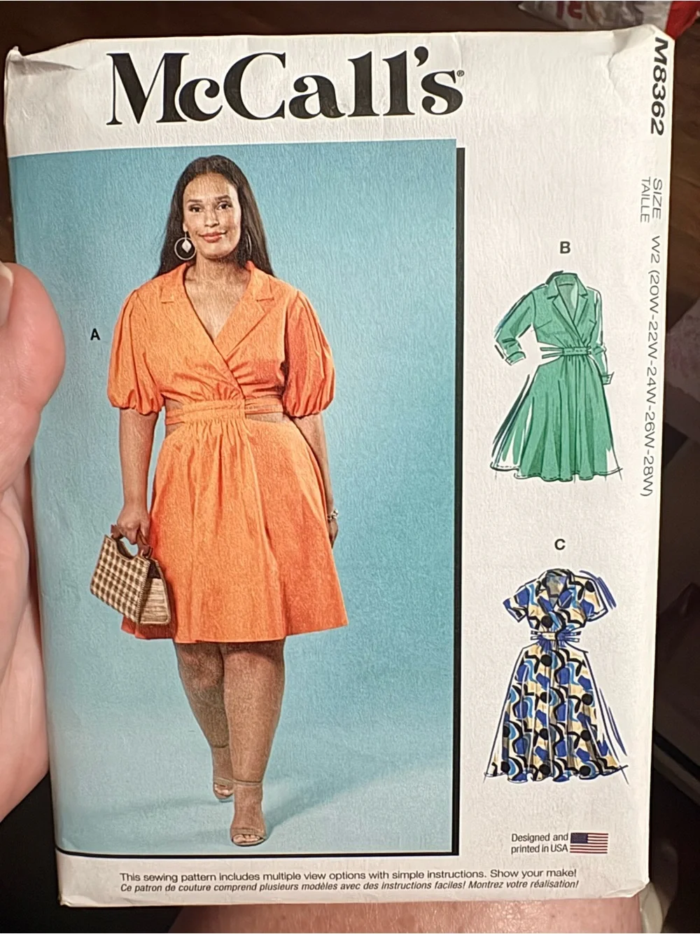 BN UNCUT McCall's 8362 W2 PLUS SIZE SEWING PATTERNS DRESS